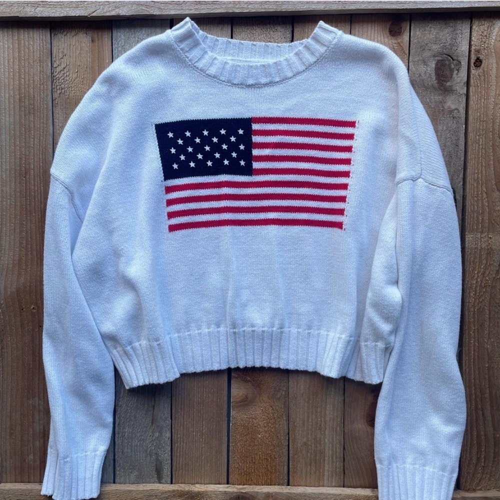 moon & madison White Sweater with American Flag Design